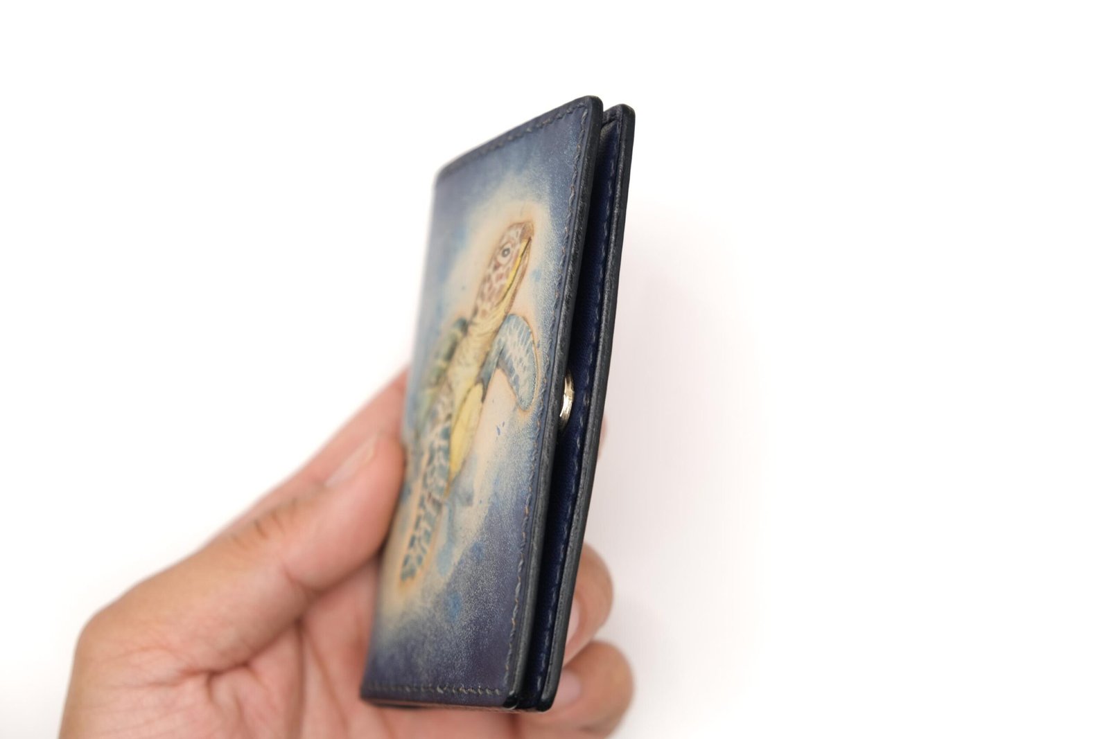 Mini Leather Wallet with Hand-Carved Sea Turtle – Handmade Art - Image 7