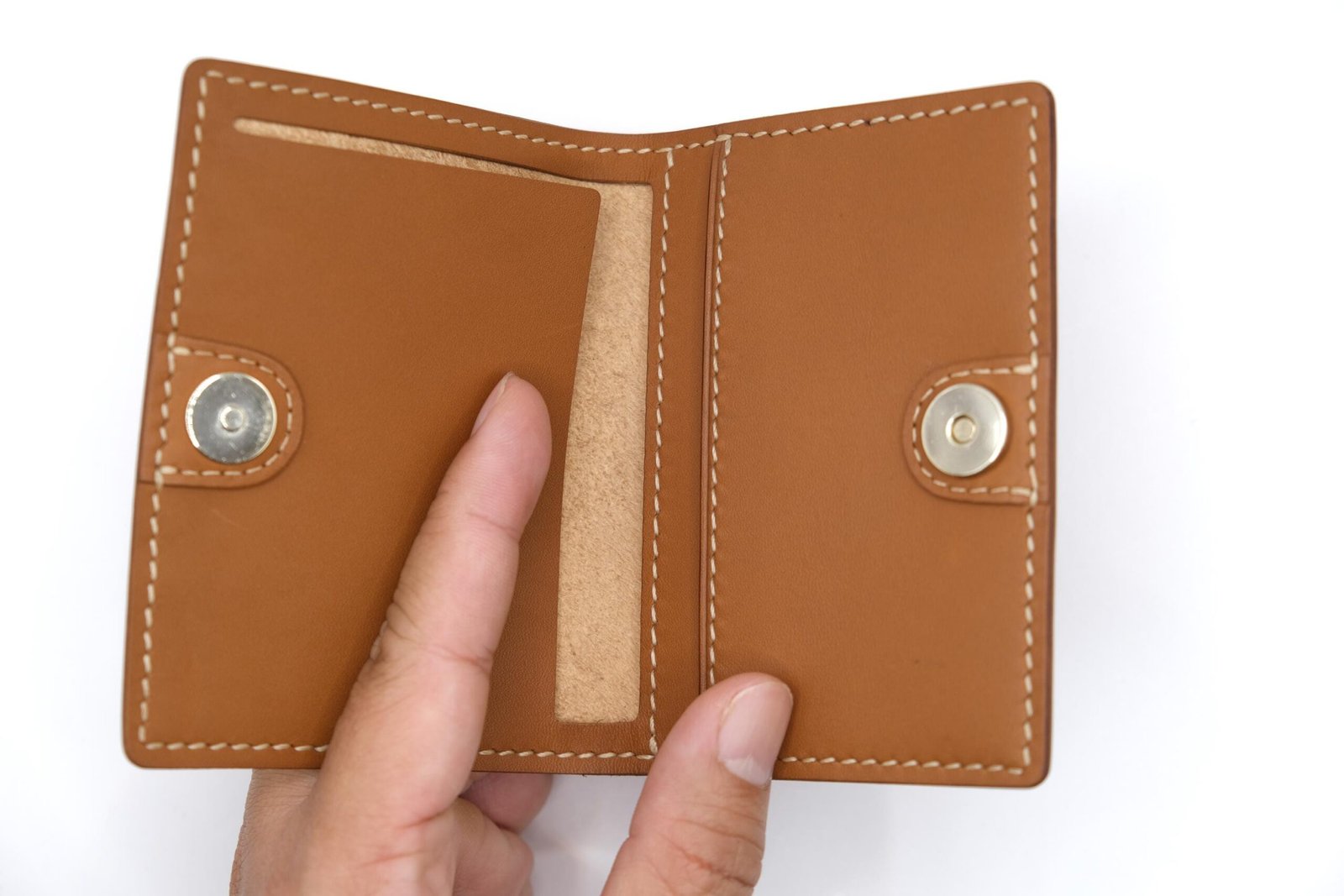 Mini Leather Wallet with Hand-Carved Magnolia – Pink Flower Wallet, Botanical Gift, Handmade Leather Slim Wallet - Image 2