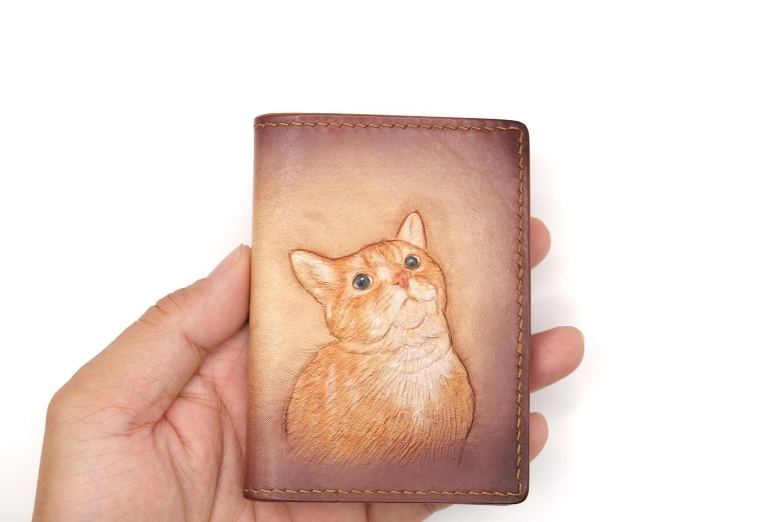 Mini Leather Wallet with Hand-Carved Cat Portrait – Orange Tabby Wallet, Pet Lover Gift, Cat Art Wallet - Image 3