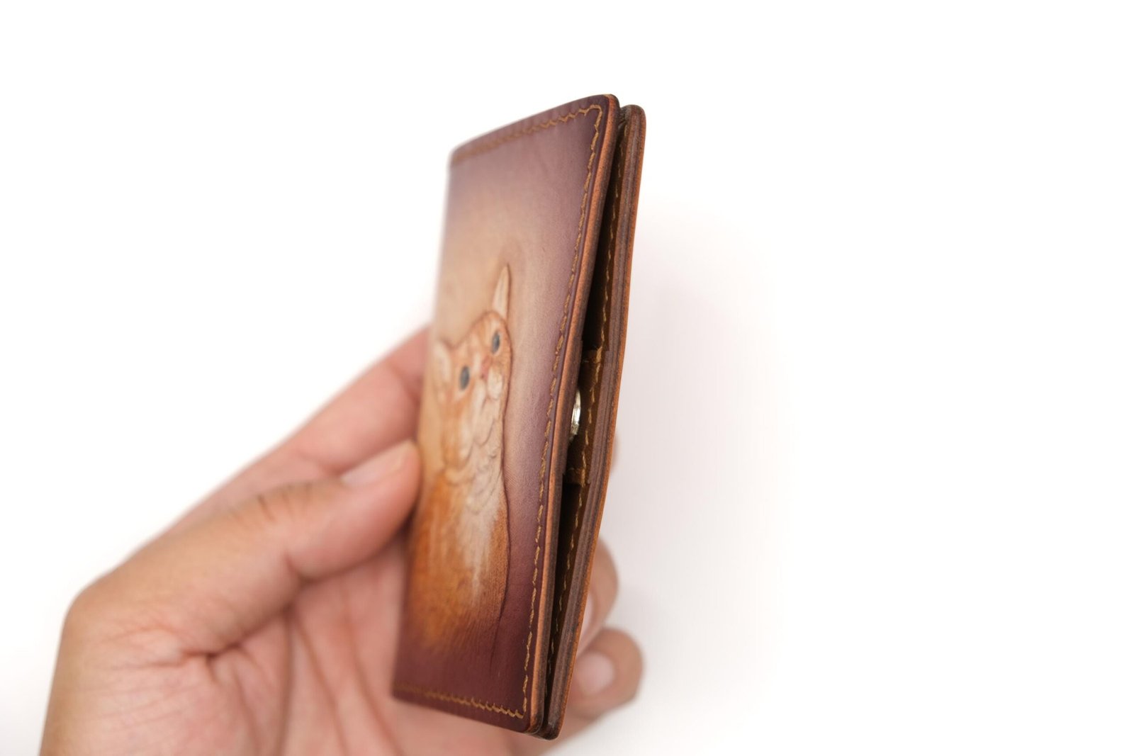 Mini Leather Wallet with Hand-Carved Cat Portrait – Orange Tabby Wallet, Pet Lover Gift, Cat Art Wallet - Image 4