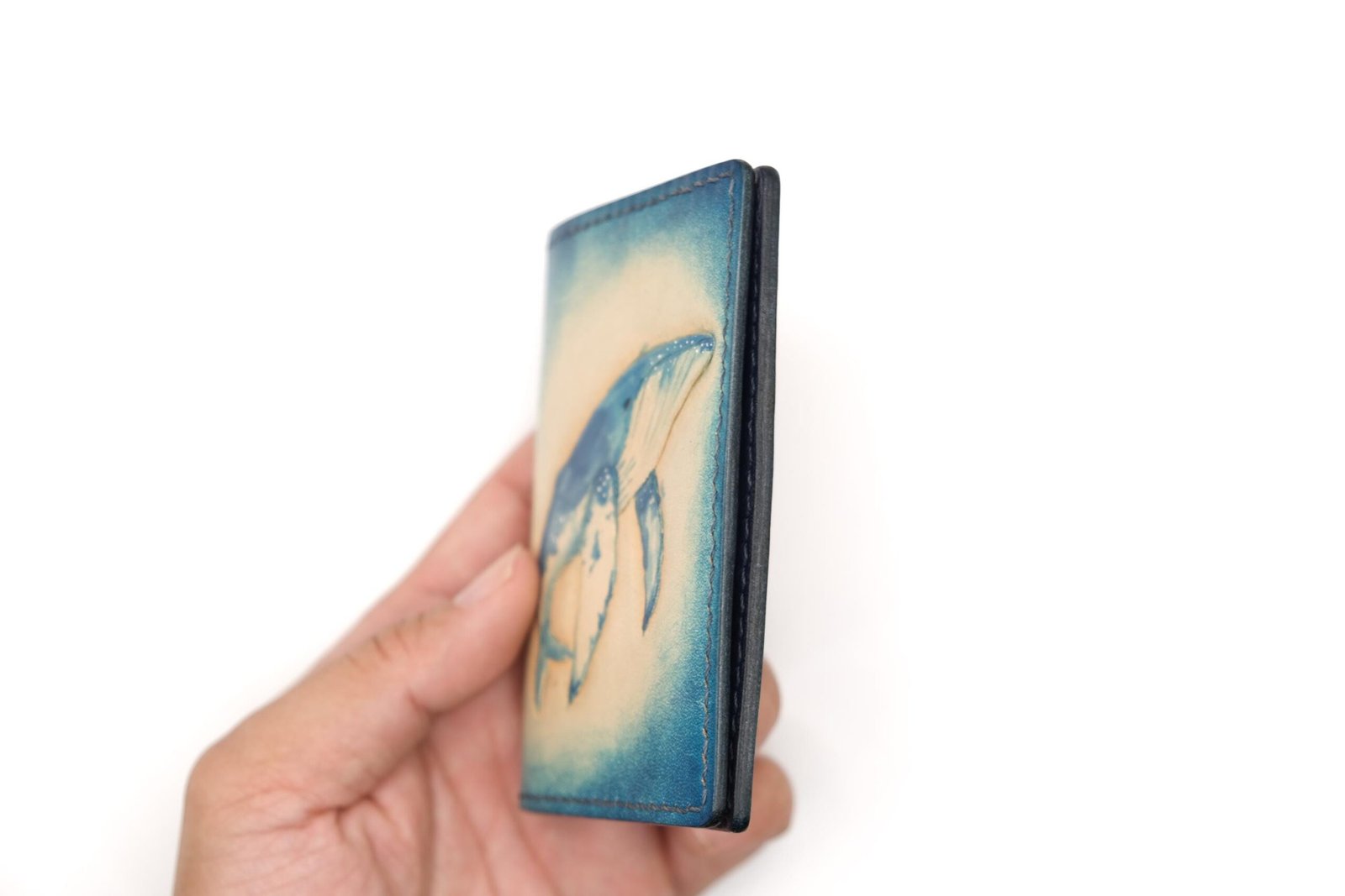 Hand-Carved Whale Mini Leather Wallet – Ocean Lover Gift, Handmade Slim Wallet, Whale Wallet - Image 5