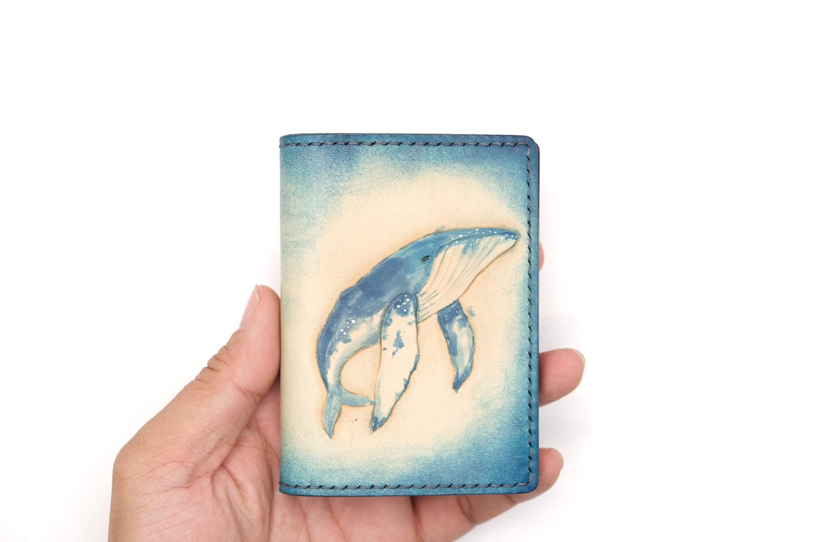 Hand-Carved Whale Mini Leather Wallet – Ocean Lover Gift, Handmade Slim Wallet, Whale Wallet - Image 4