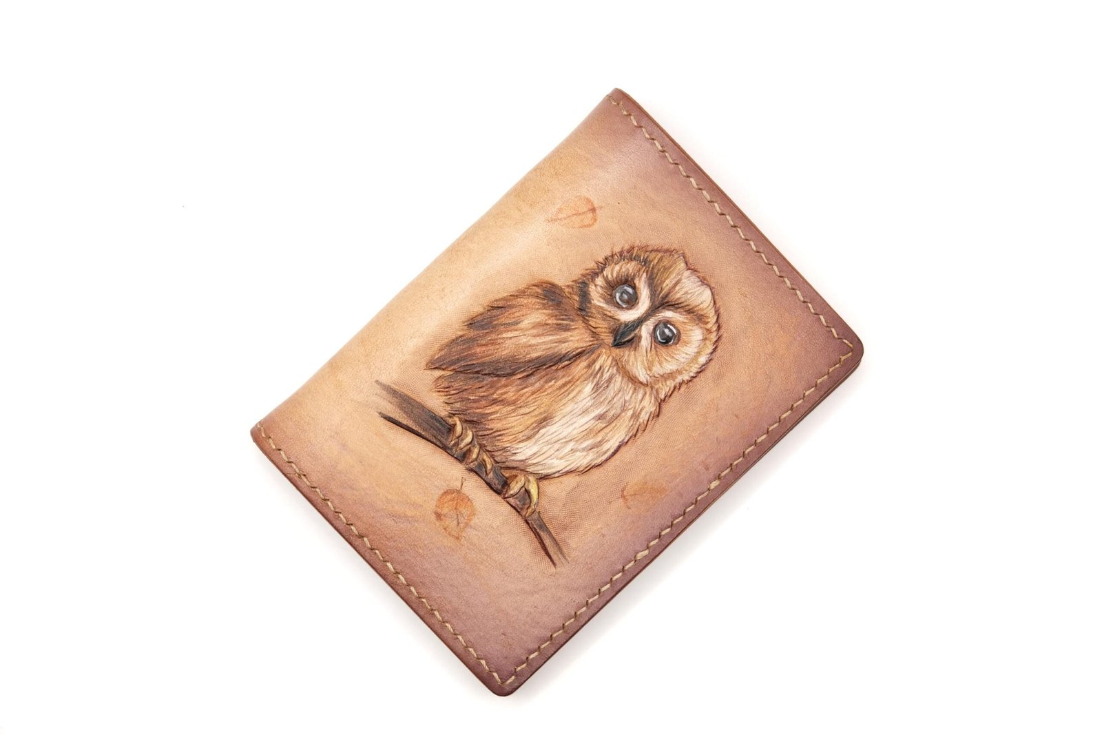 Mini Leather Wallet with Hand-Carved Owl – Woodland Animal Wallet, Nature-Inspired Gift - Image 9
