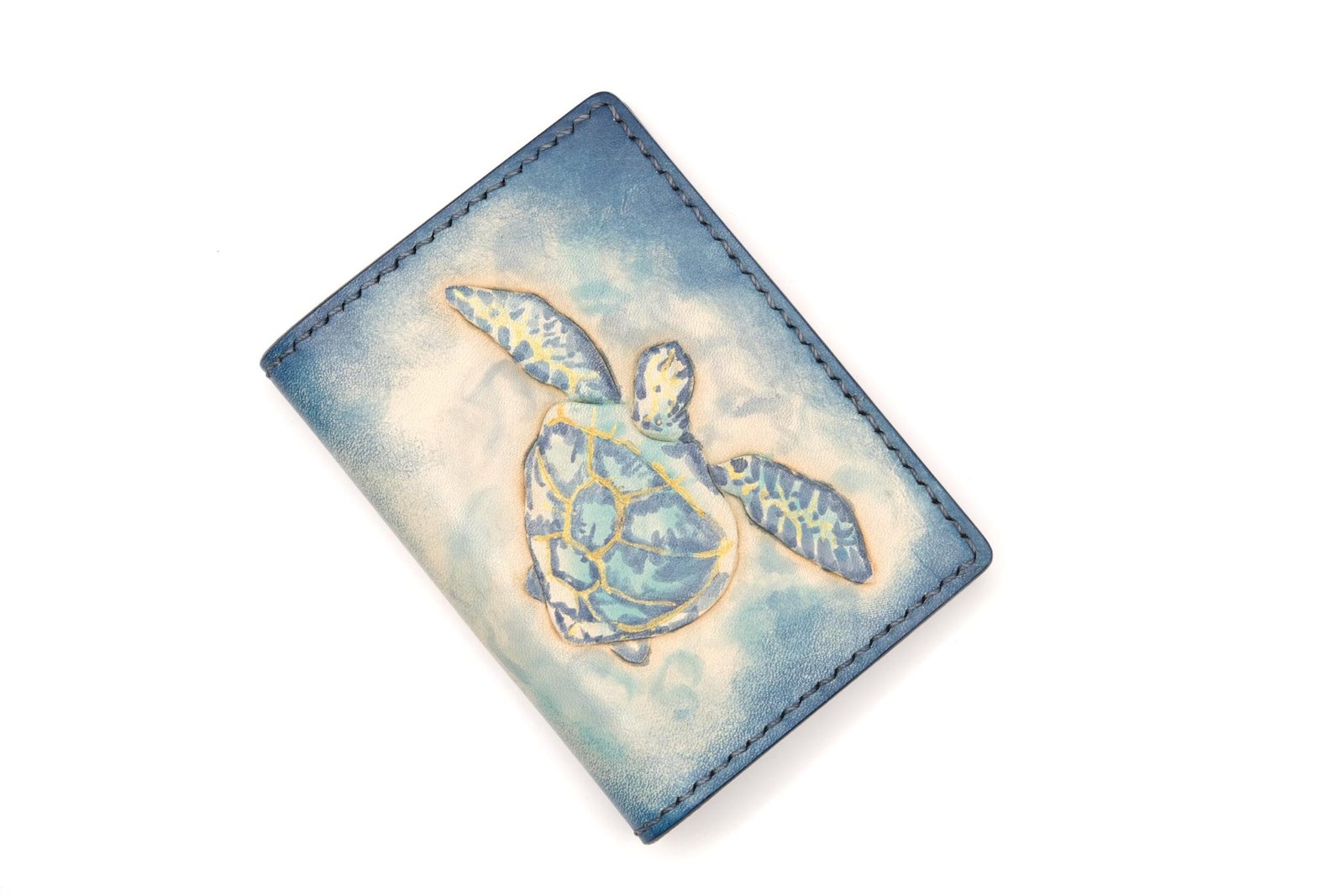 Mini Leather Wallet with Hand-Carved Blue Sea Turtle – Honu Wallet, Ocean Lover Gift, Marine Life Art - Image 3