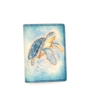 Hand-Carved Sea Turtle Mini Wallet – Blue Ocean Leather Wallet, Honu Wallet, For Ocean Lovers