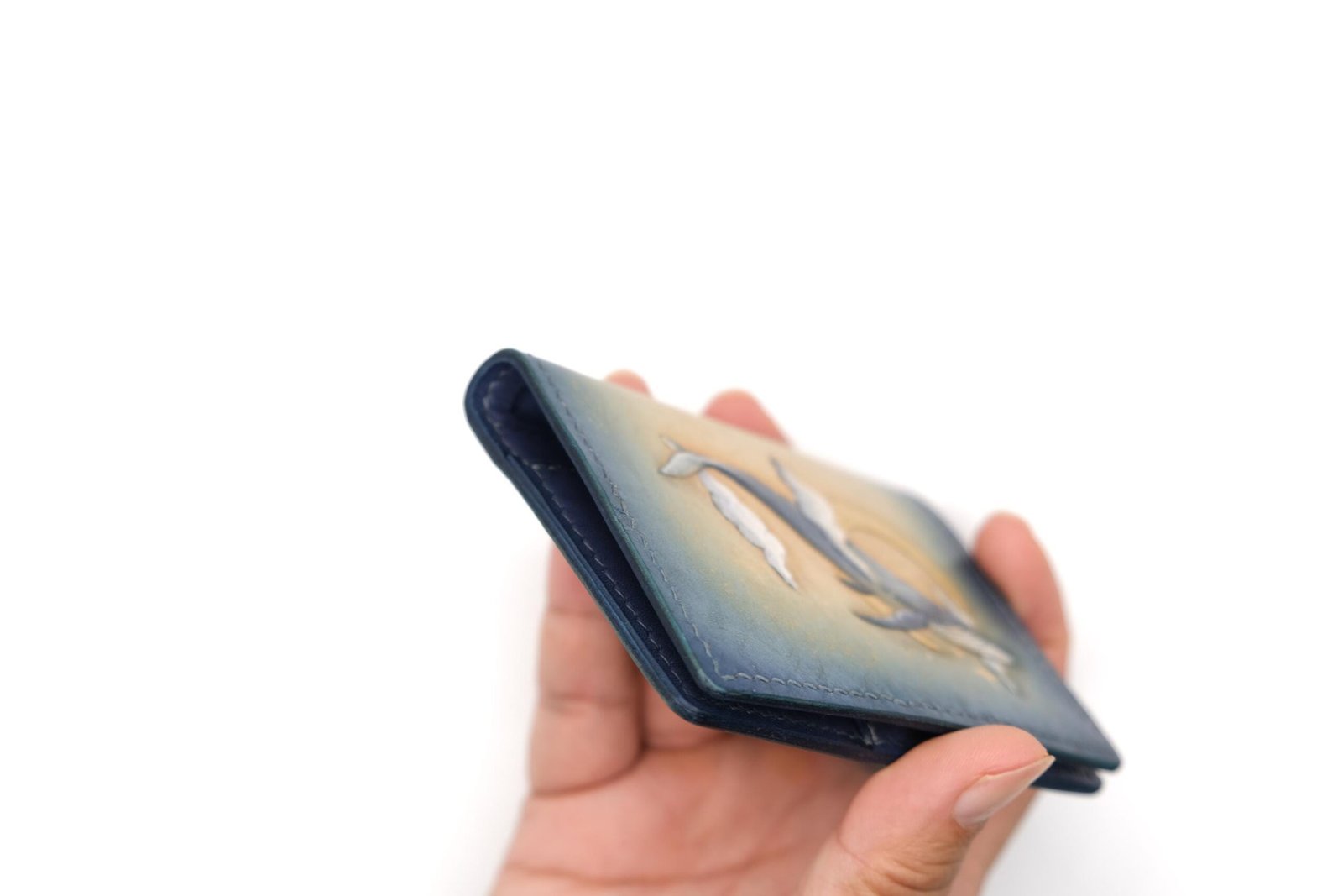 Mini Leather Wallet with Hand-Carved Whale & Moon – Ocean-Inspired Leather Wallet, Dreamy Sky Marine Art - Image 6
