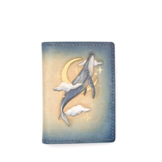 Mini Leather Wallet with Hand-Carved Whale & Moon – Ocean-Inspired Leather Wallet, Dreamy Sky Marine Art