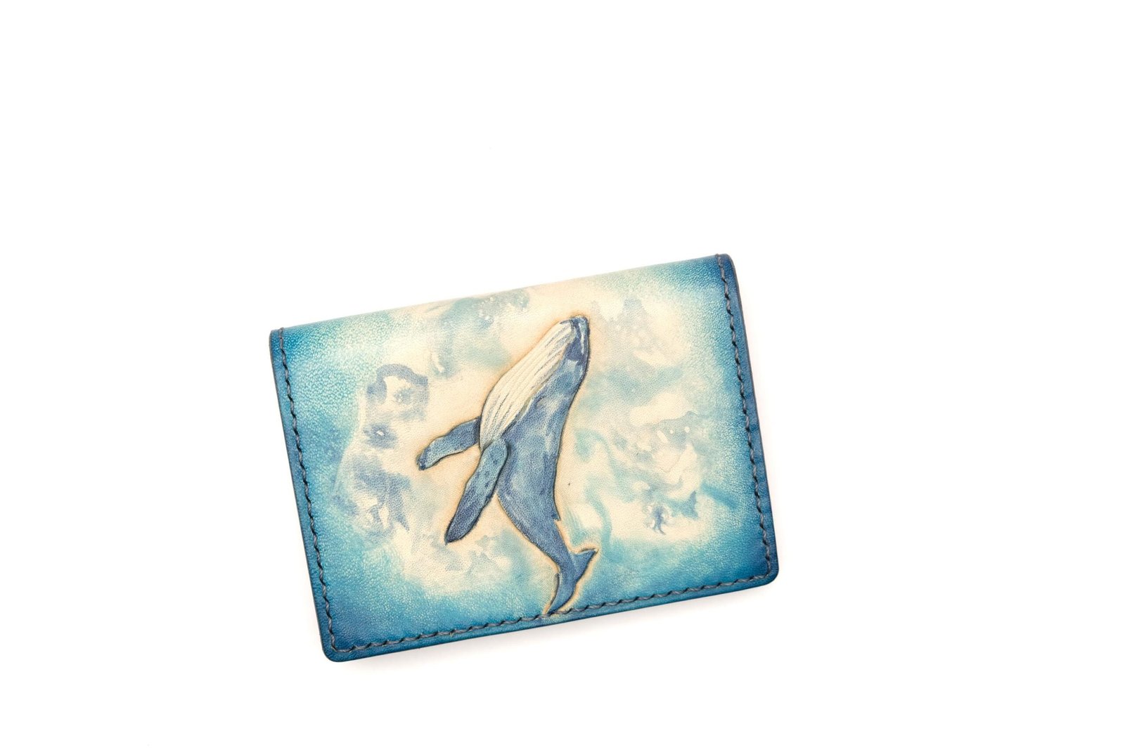 Mini Leather Wallet with Hand-Carved Whale – Blue Ocean Slim Wallet, Gift for Ocean Lovers - Image 3