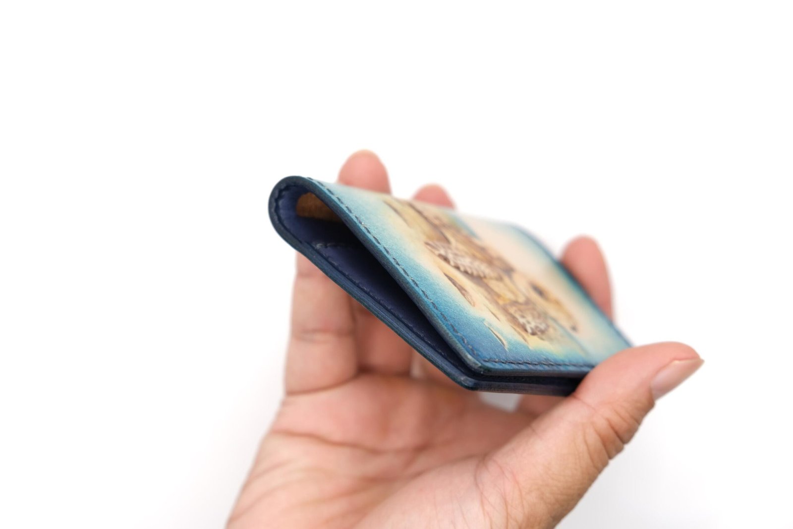 Mini Leather Wallet with Baby Sea Turtle – Hand-Carved Honu Slim Wallet, Ocean Wildlife Art - Image 6