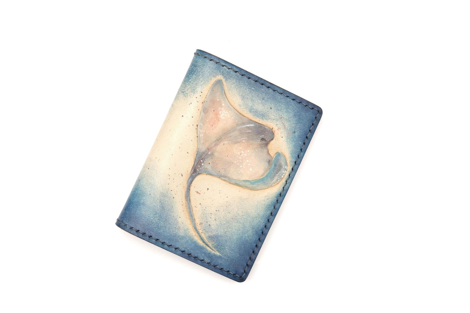 Mini Leather Wallet with Hand-Carved Manta Ray – Leather Wallet, Marine Life Gift for Him or Her - Image 3
