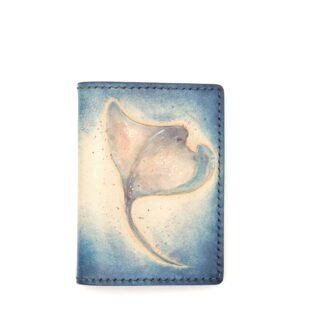 Mini Leather Wallet with Hand-Carved Manta Ray – Leather Wallet, Marine Life Gift for Him or Her