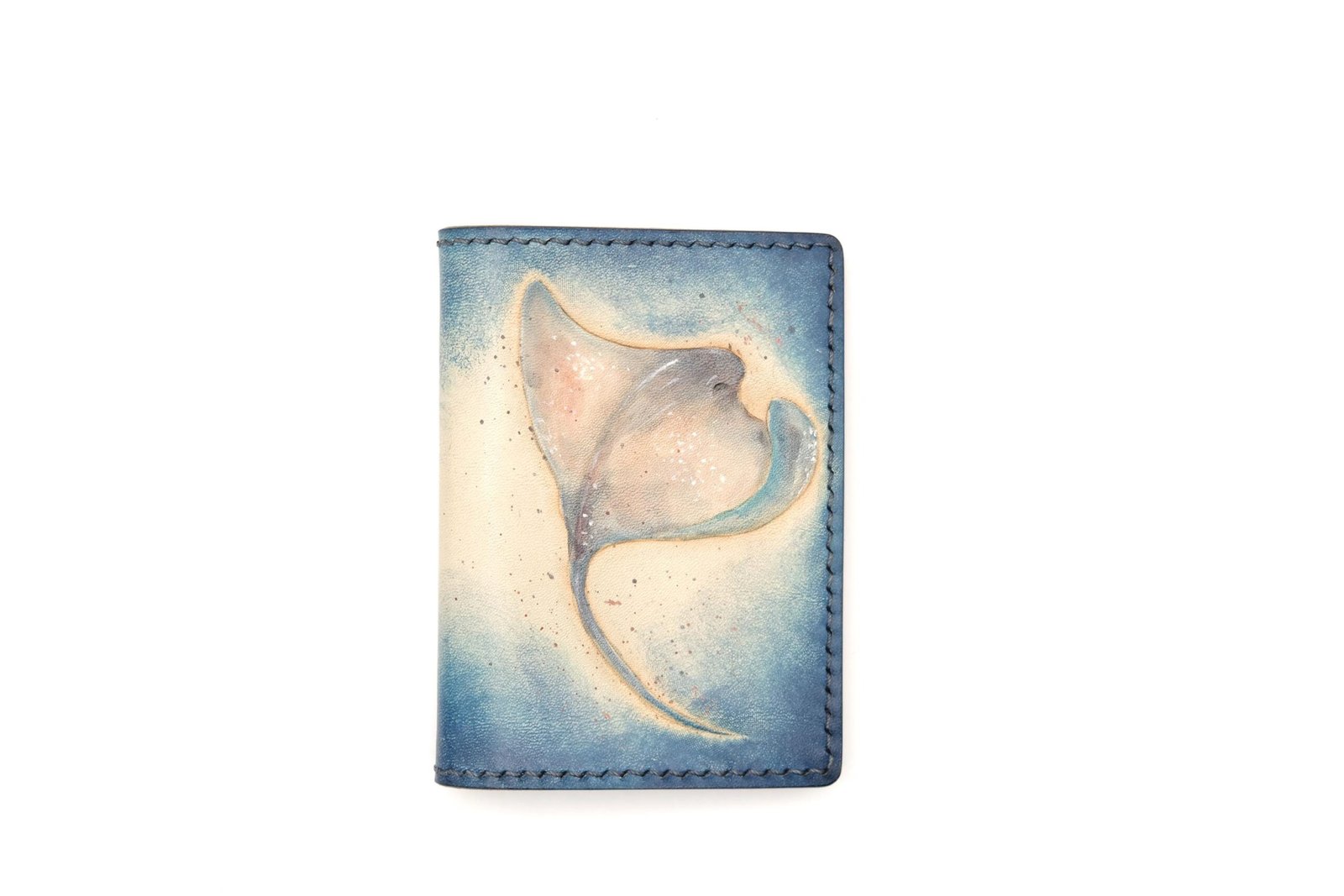 Mini Leather Wallet with Hand-Carved Manta Ray – Leather Wallet, Marine Life Gift for Him or Her