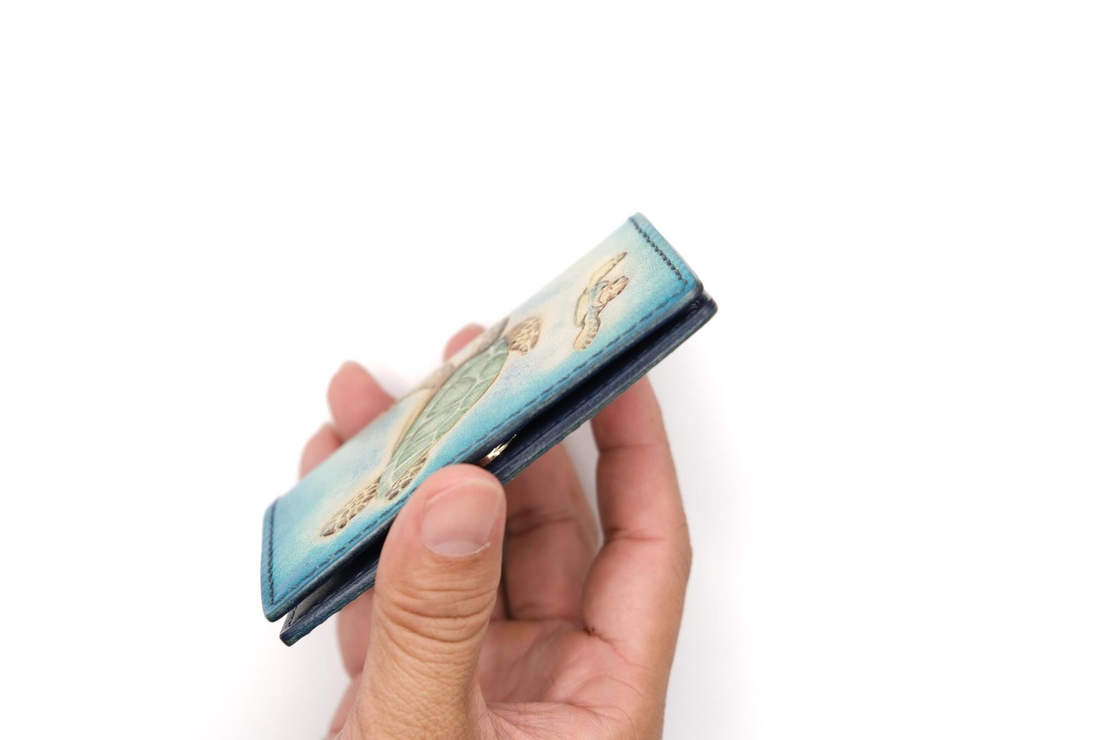 Mini Leather Wallet with Hand-Carved Sea Turtle and Baby – Honu Wallet, Ocean Lover Gift - Image 8