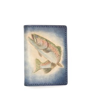 Mini Leather Wallet with Hand-Carved Rainbow Trout – Handmade Gift for Fishermen