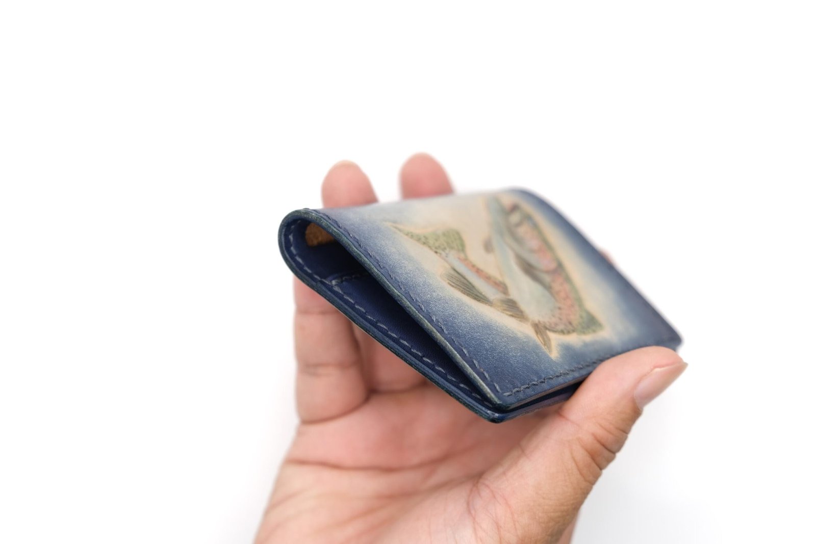 Mini Leather Wallet with Hand-Carved Rainbow Trout – Handmade Gift for Fishermen - Image 6