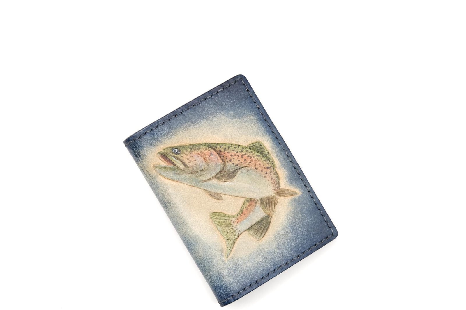 Mini Leather Wallet with Hand-Carved Rainbow Trout – Handmade Gift for Fishermen - Image 4