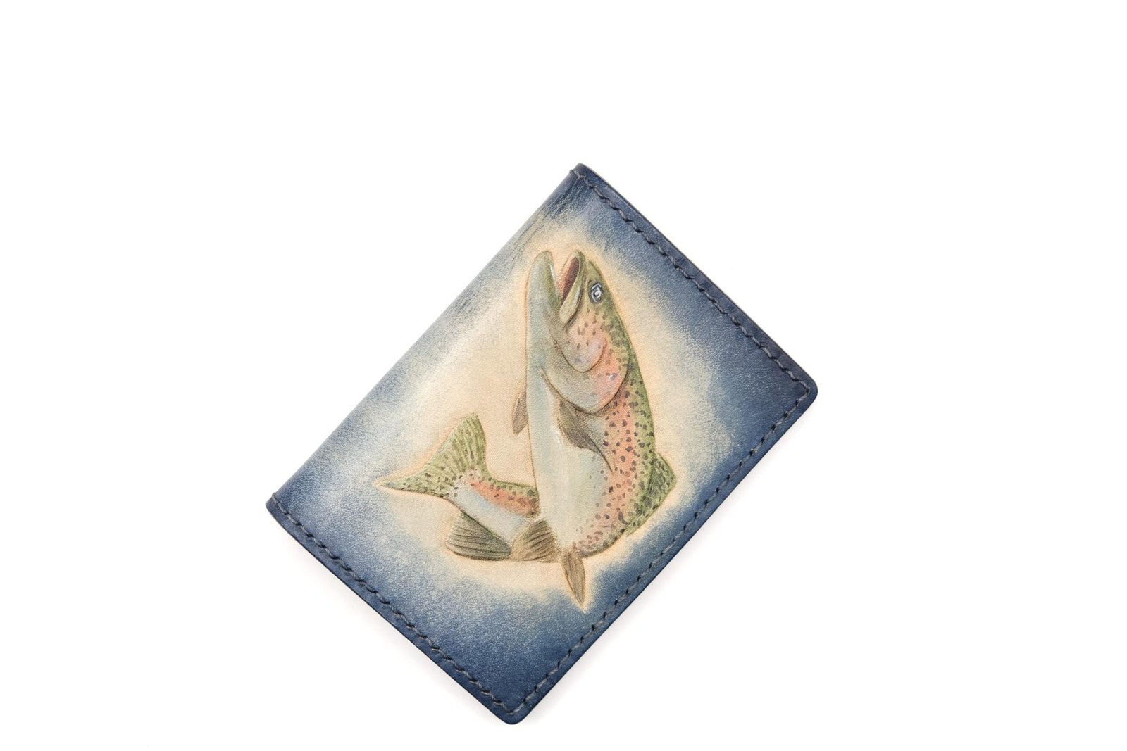 Mini Leather Wallet with Hand-Carved Rainbow Trout – Handmade Gift for Fishermen - Image 3