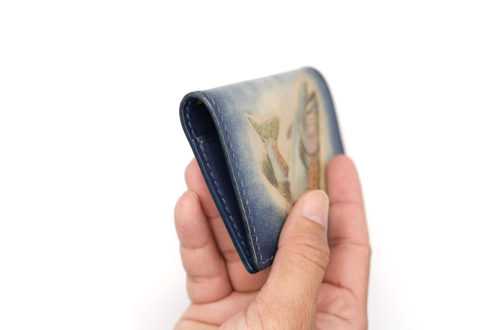 Mini Leather Wallet with Hand-Carved Rainbow Trout – Handmade Gift for Fishermen - Image 9