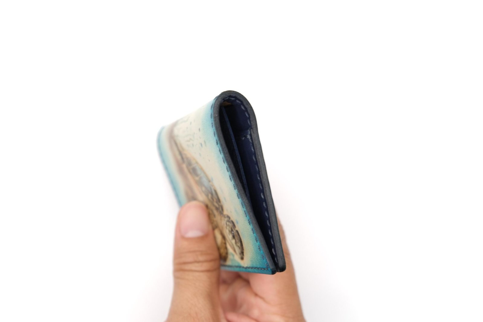 Mini Leather Wallet with Hand-Carved Baby Sea Turtle – Handmade Ocean Wallet – Minimalist Wallet – Gift for Turtle Lovers - Image 6