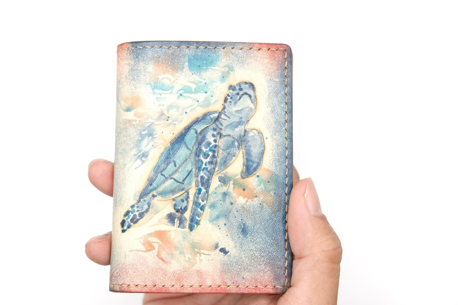 Mini Leather Wallet with Hand-Carved Sea Turtle – Handmade Leather Wallet, Unique Wallet Gift - Image 2