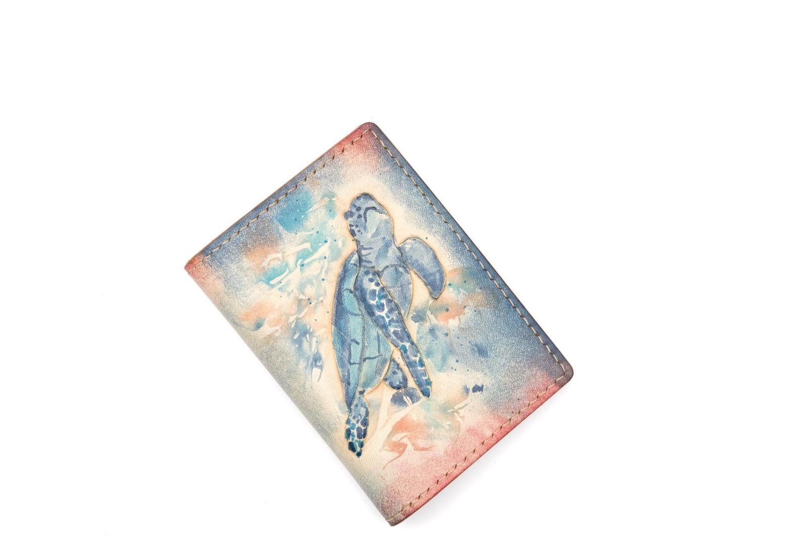 Mini Leather Wallet with Hand-Carved Sea Turtle – Handmade Leather Wallet, Unique Wallet Gift - Image 4