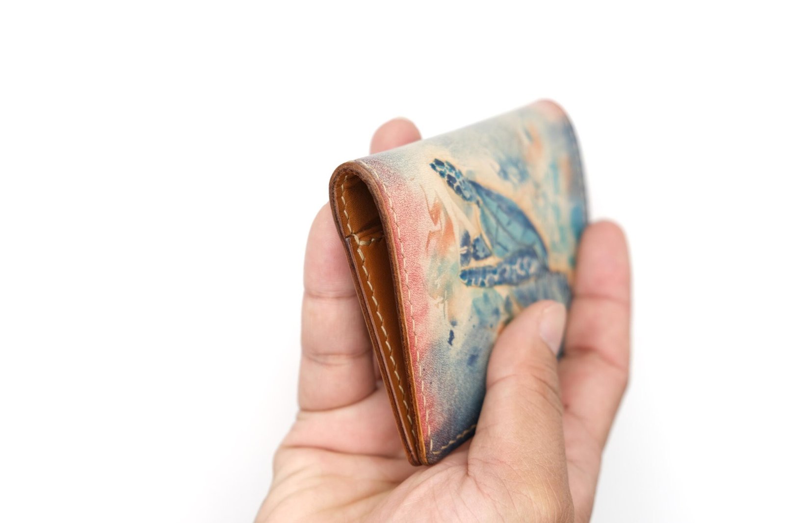 Mini Leather Wallet with Hand-Carved Sea Turtle – Handmade Leather Wallet, Unique Wallet Gift - Image 8