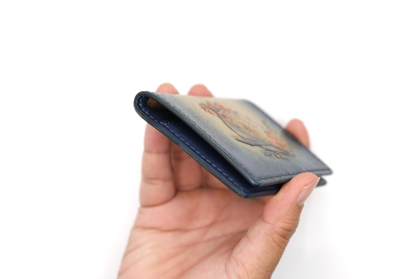 Mini Leather Wallet with Hand-Carved Whale and Compass Design – Ocean Theme Handmade Wallet - Unique Gift for Men Women - Image 6