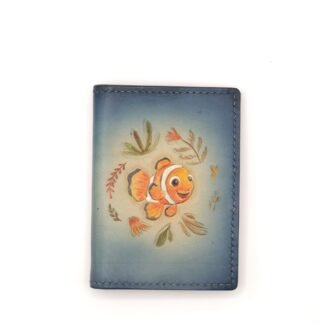 Mini Leather Wallet with Hand-Carved Clownfish – Ocean Animal Wallet, Handmade Leather Wallet, Unique Gift