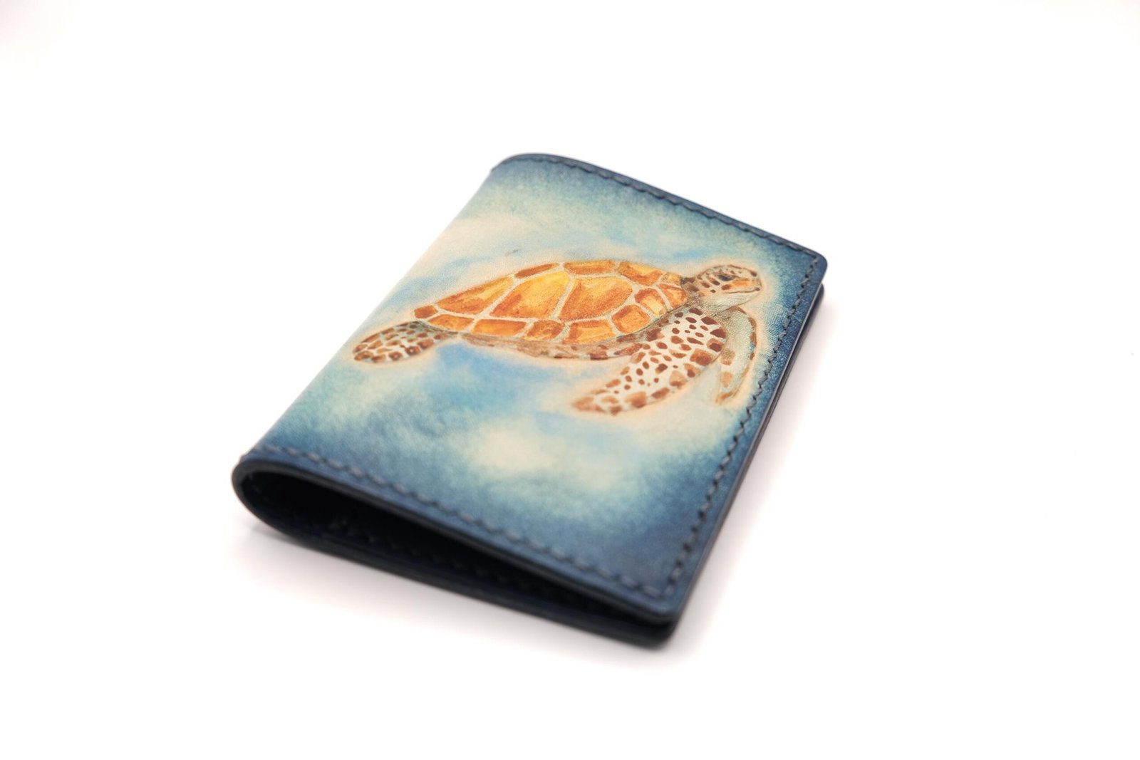 Mini Leather Wallet with Hand-Carved Sea Turtle – Handmade Leather Wallet, Leather Unique Gift - Image 2