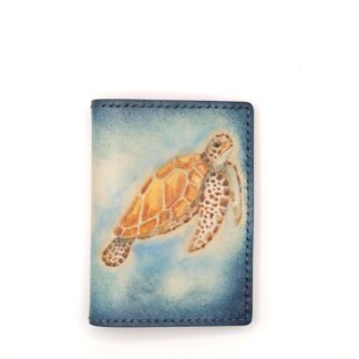 Mini Leather Wallet with Hand-Carved Sea Turtle – Handmade Leather Wallet, Leather Unique Gift