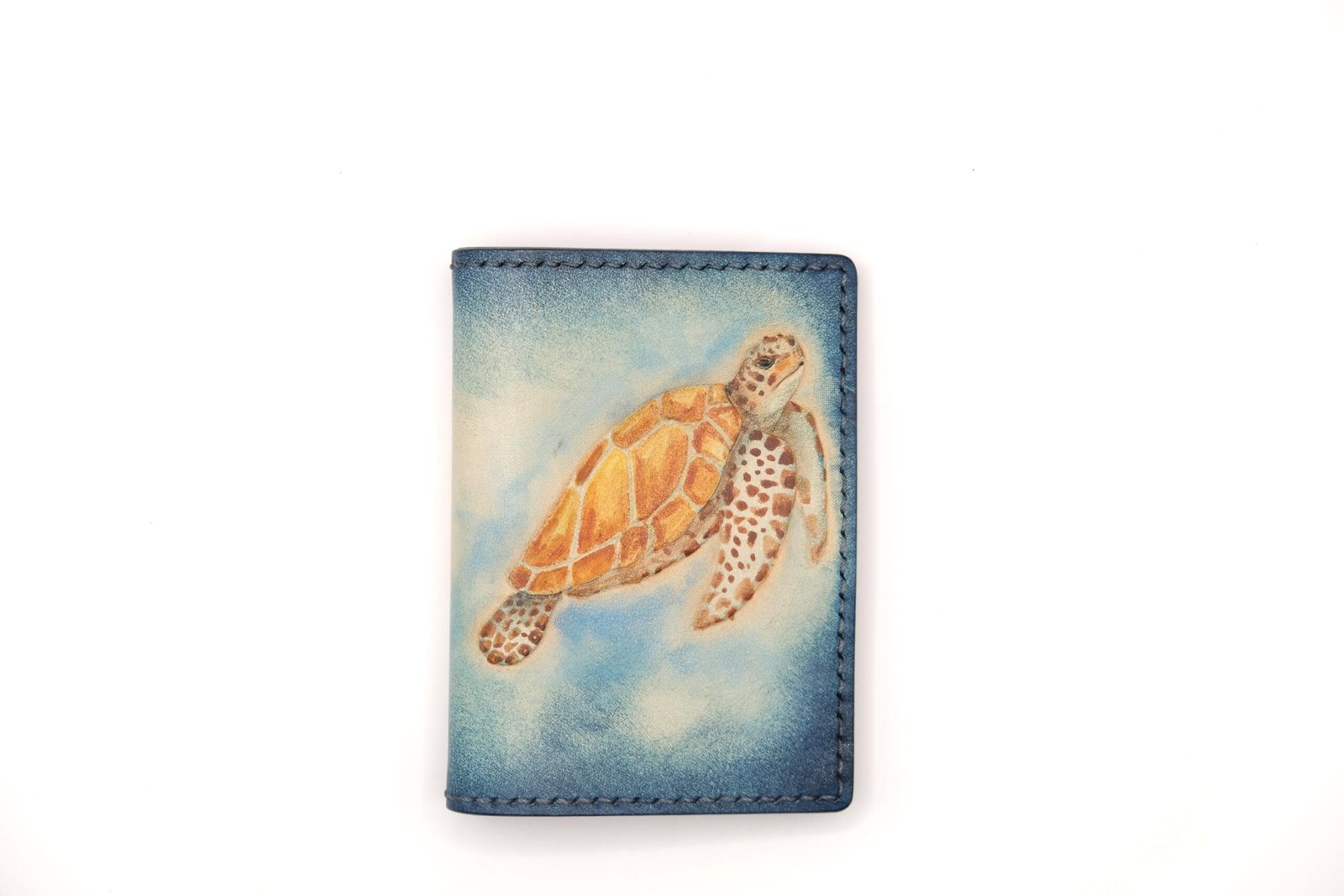 Mini Leather Wallet with Hand-Carved Sea Turtle – Handmade Leather Wallet, Leather Unique Gift