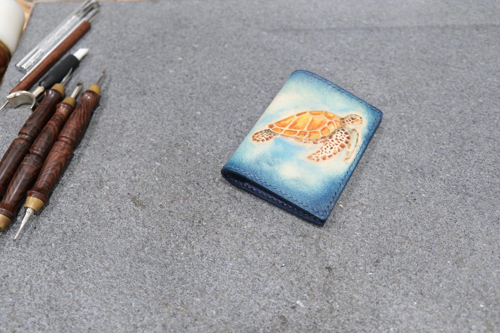 Mini Leather Wallet with Hand-Carved Sea Turtle – Handmade Leather Wallet, Leather Unique Gift - Image 7