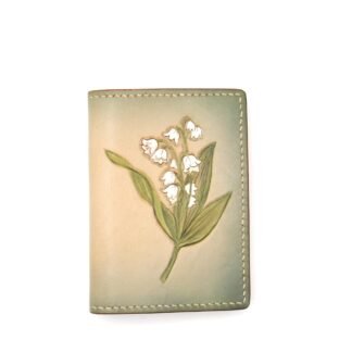 Mini Leather Wallet with Hand-Carved Lily of the Valley – Floral Wallet, Unique Leather Gift for Her