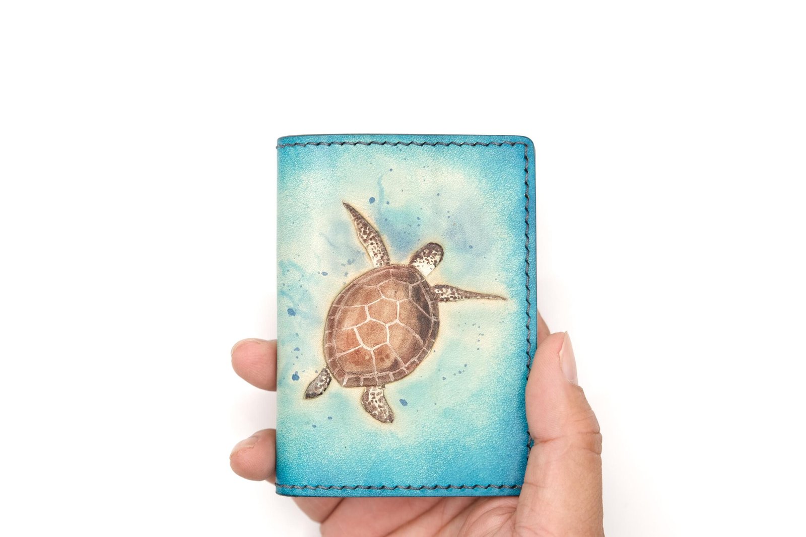 Mini Leather Wallet with Hand-Carved Sea Turtle – Handmade Leather Wallet, Unique Wallet, Unique Gift - Image 6