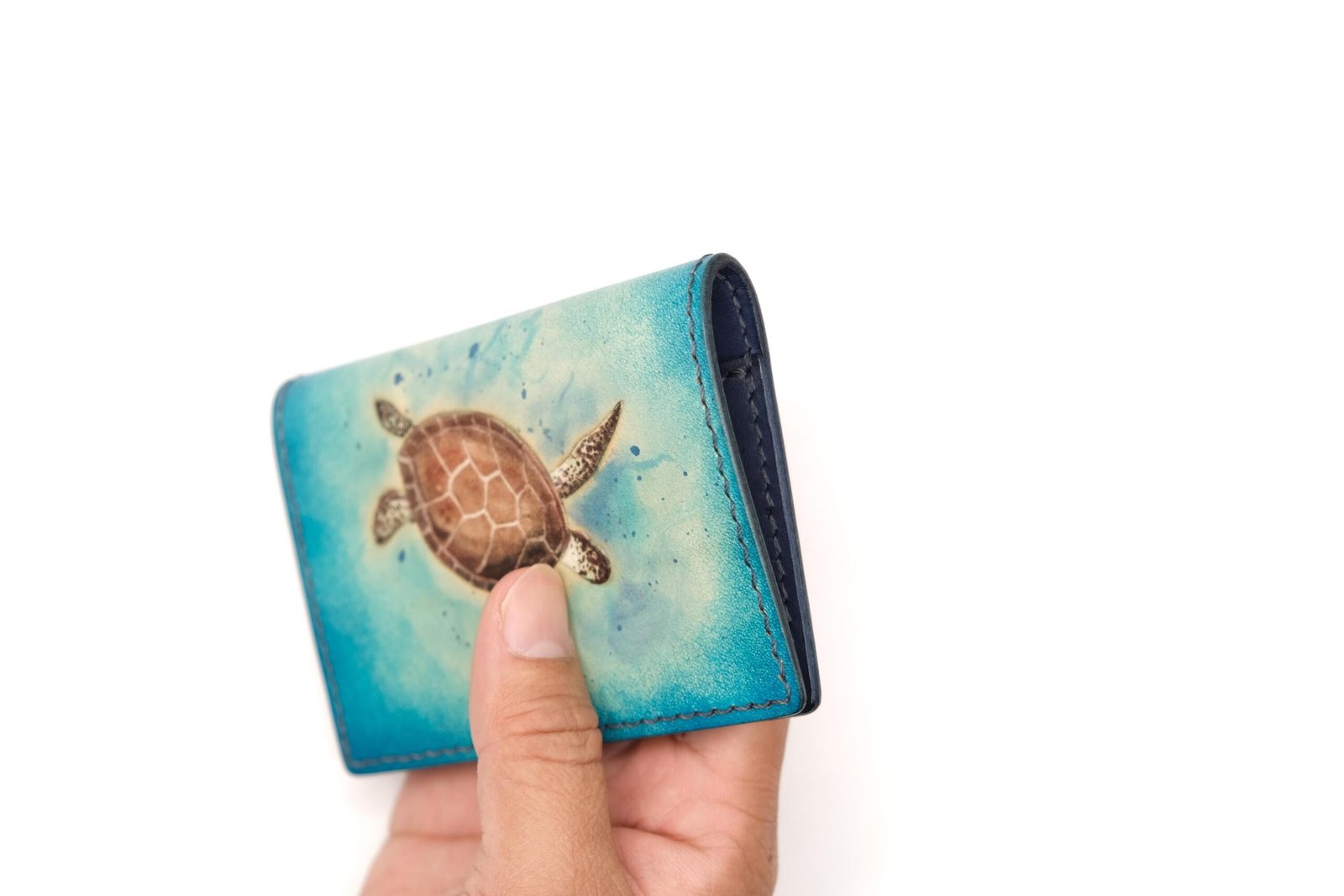 Mini Leather Wallet with Hand-Carved Sea Turtle – Handmade Leather Wallet, Unique Wallet, Unique Gift - Image 9