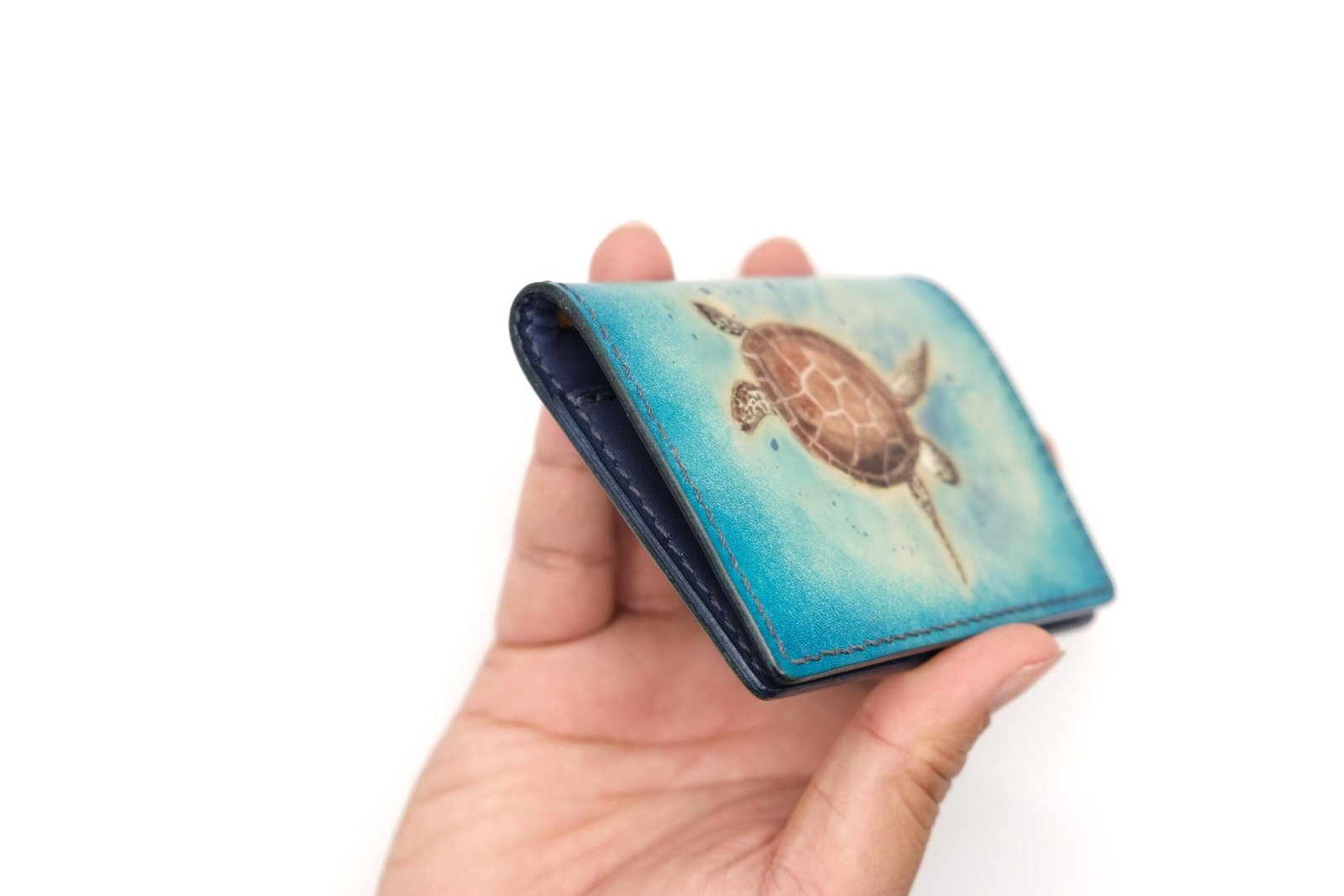 Mini Leather Wallet with Hand-Carved Sea Turtle – Handmade Leather Wallet, Unique Wallet, Unique Gift - Image 8