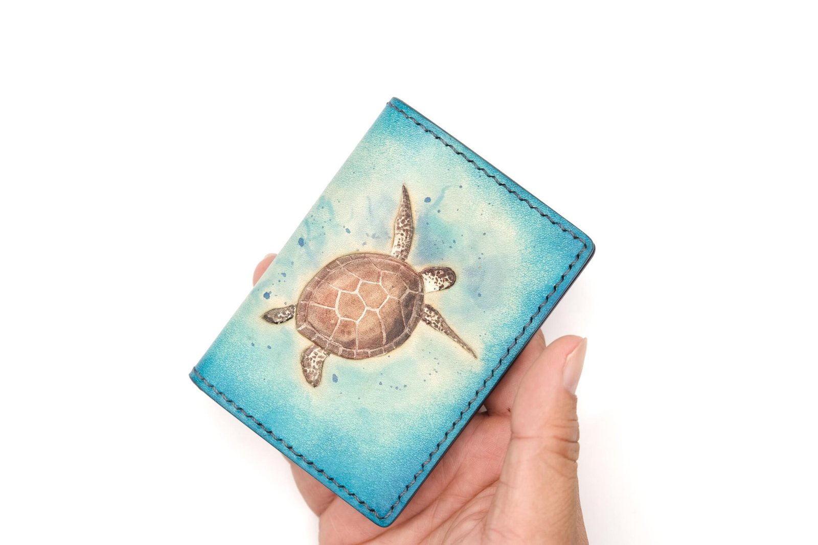 Mini Leather Wallet with Hand-Carved Sea Turtle – Handmade Leather Wallet, Unique Wallet, Unique Gift - Image 7