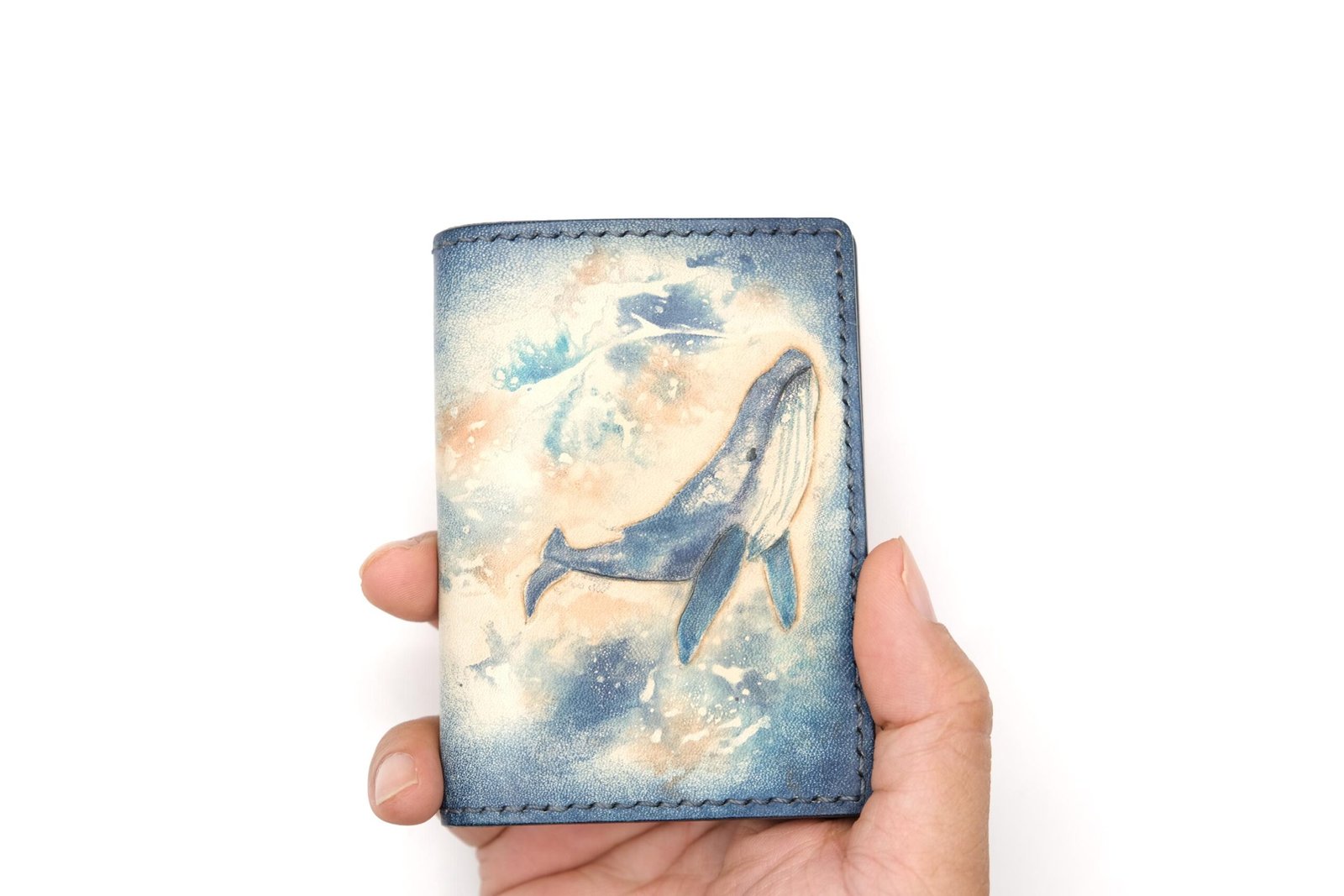 Mini Leather Wallet with Hand-Carved Humpback Whale – Handmade Unique Gift, Whale Wallet, Leather Wallet Gift - Image 4