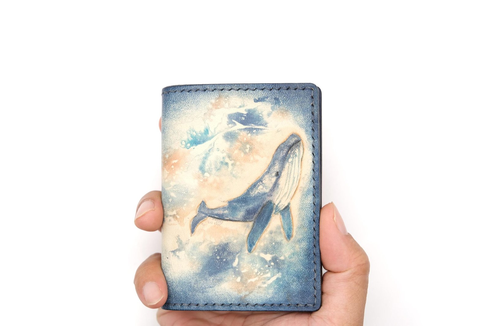 Mini Leather Wallet with Hand-Carved Humpback Whale – Handmade Unique Gift, Whale Wallet, Leather Wallet Gift - Image 7