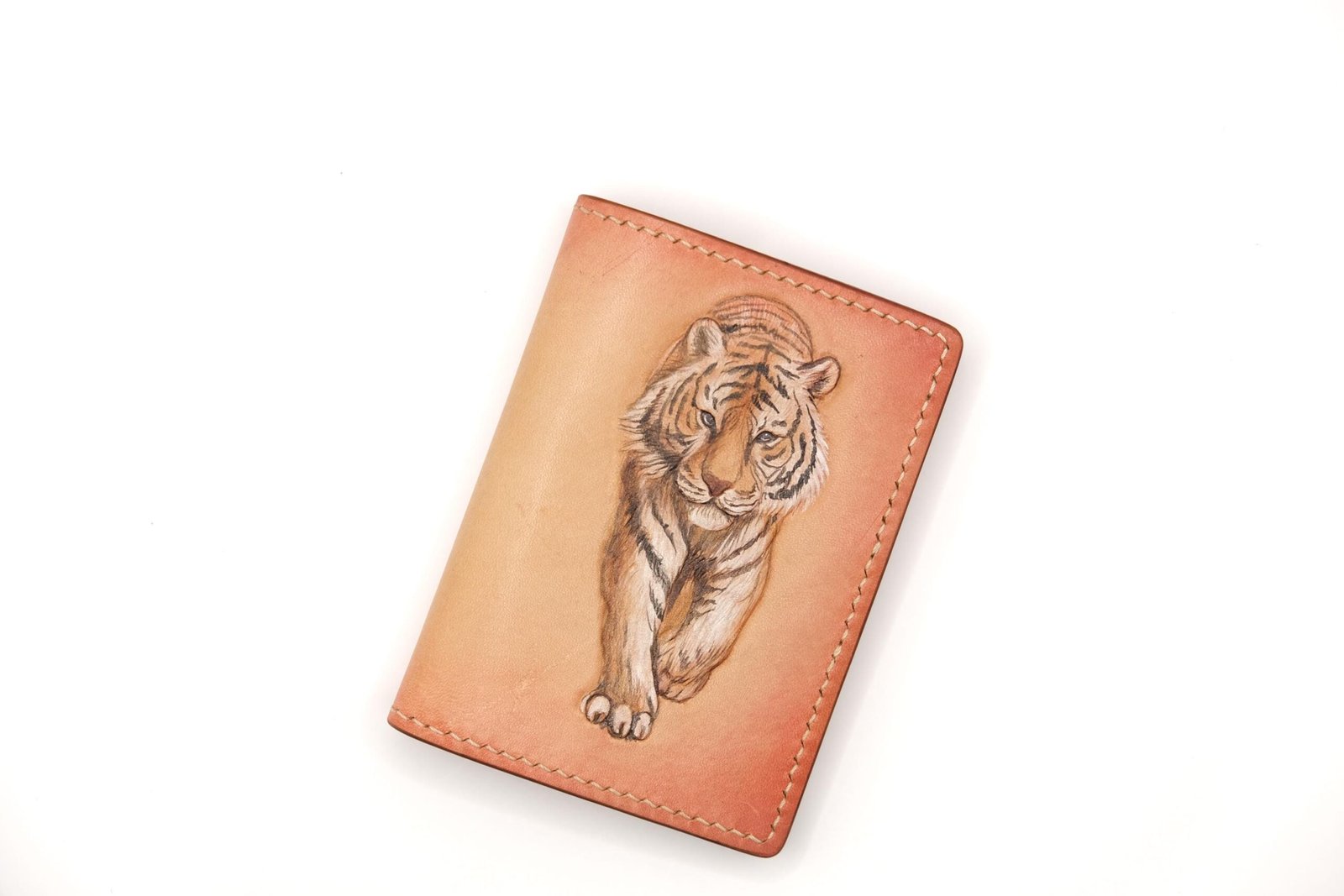 Alohaleather Tiger Mini Card Wallet – Hand-Carved Leather Unique Gift - Image 2