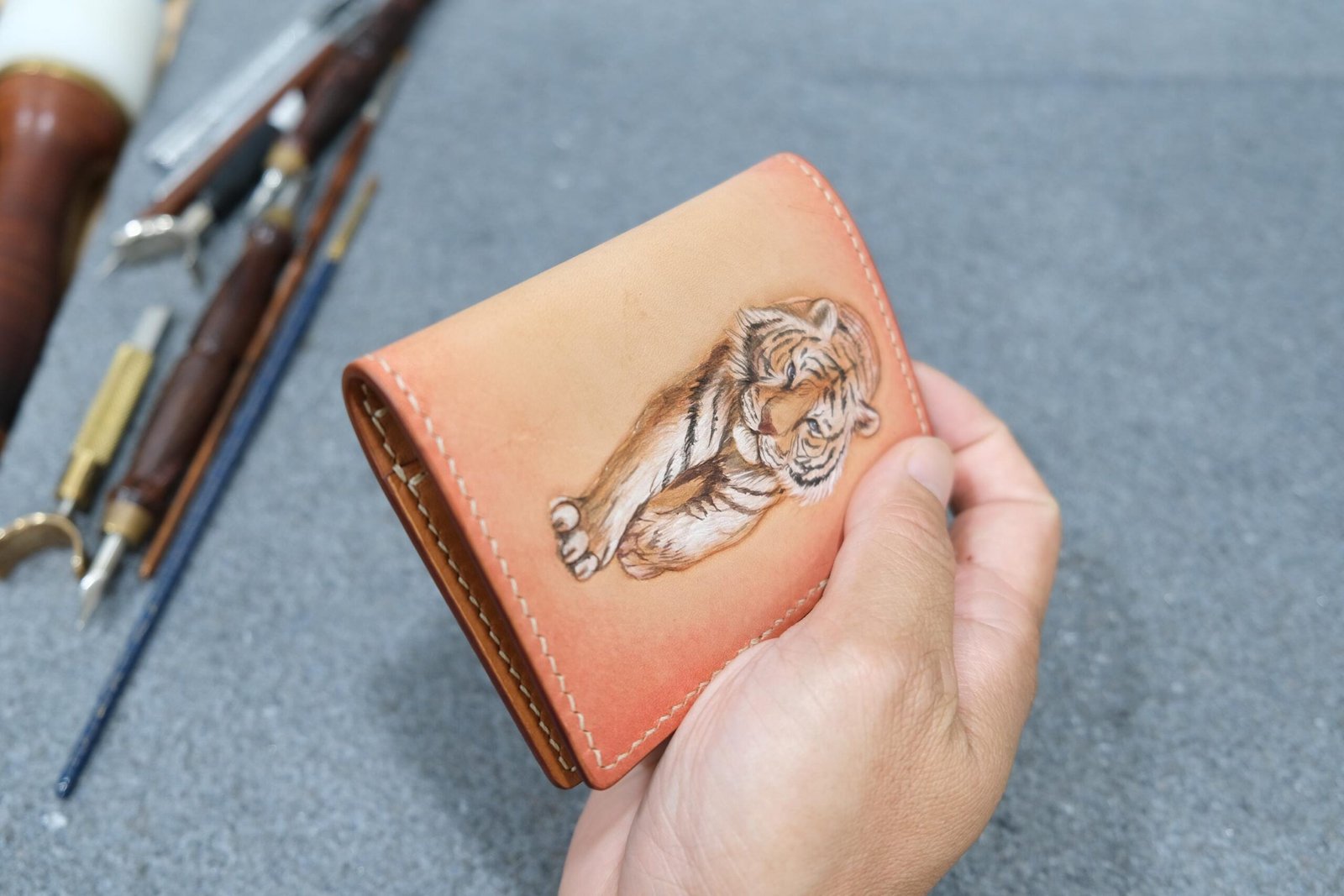 Alohaleather Tiger Mini Card Wallet – Hand-Carved Leather Unique Gift - Image 6