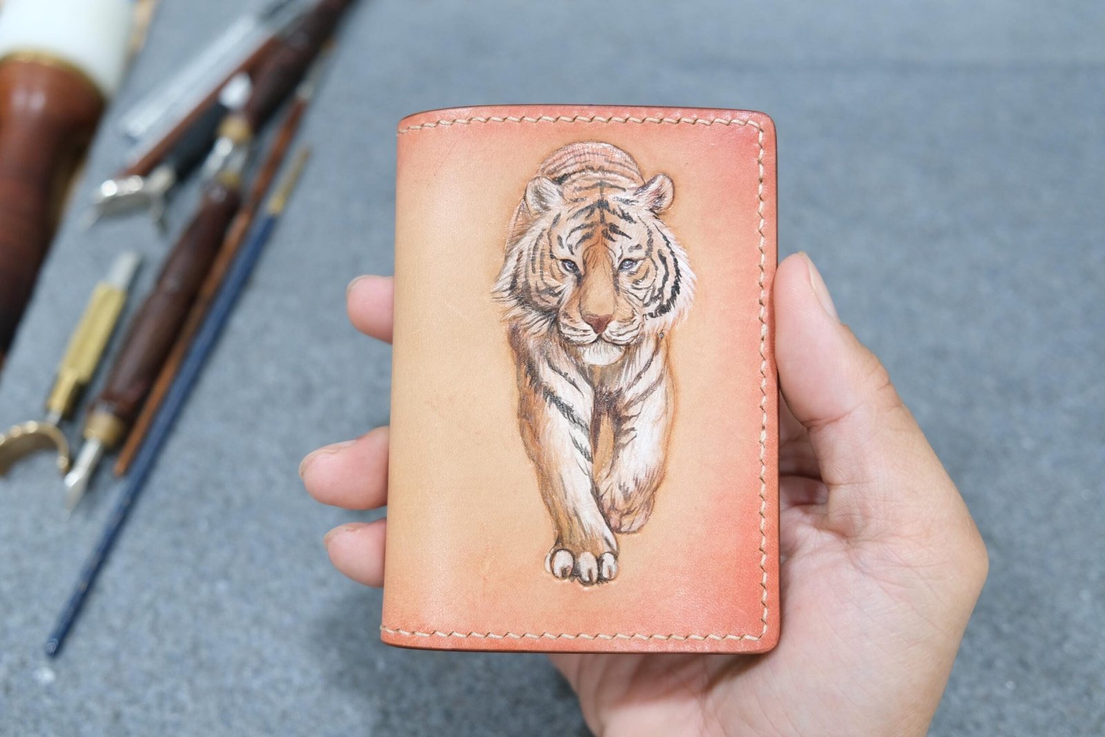 Alohaleather Tiger Mini Card Wallet – Hand-Carved Leather Unique Gift - Image 5