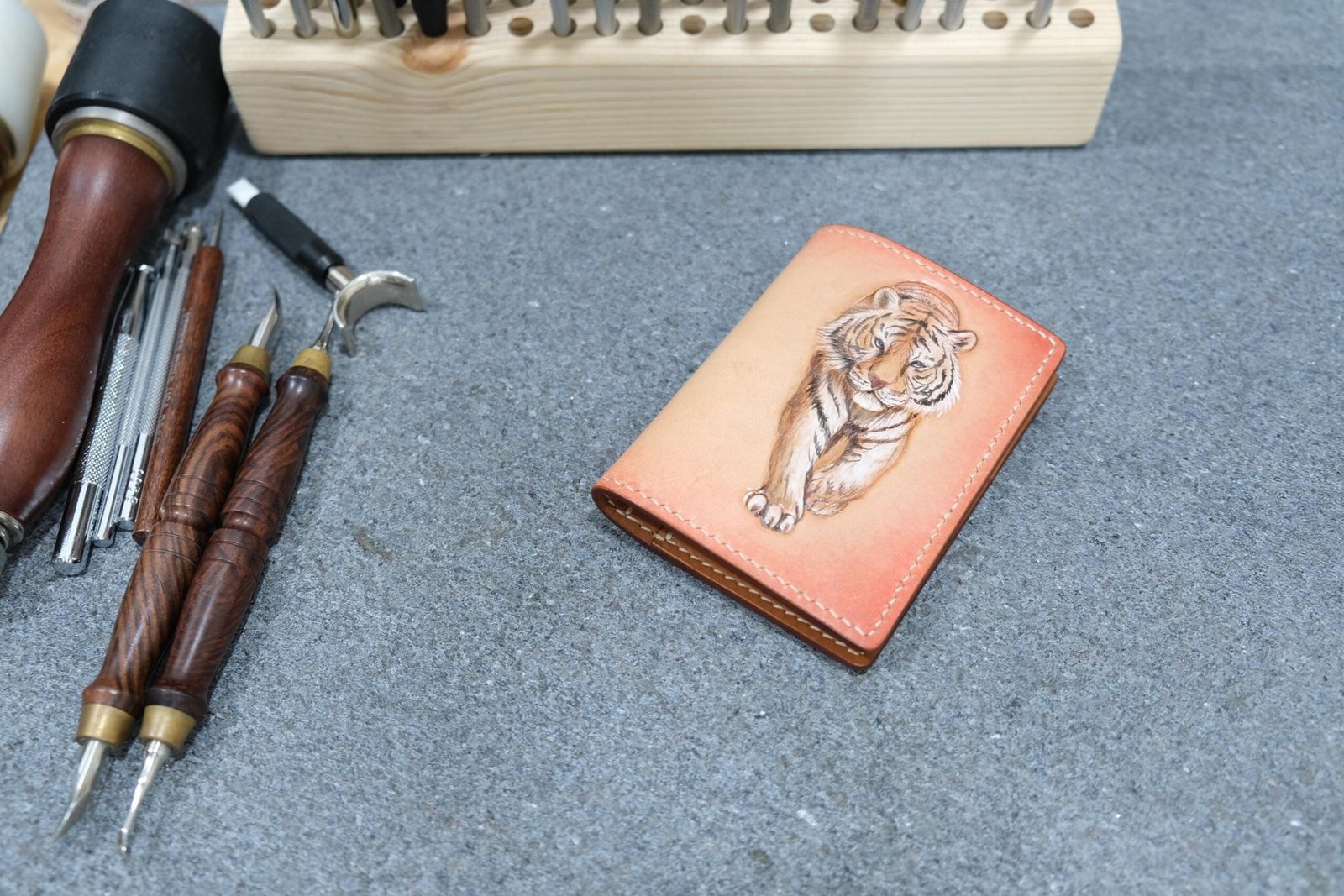 Alohaleather Tiger Mini Card Wallet – Hand-Carved Leather Unique Gift - Image 4