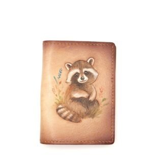 Mini Leather Wallet with Hand-Carved Raccoon – Handmade Leather Wallet, Minimalist Wallet