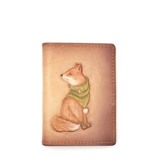 Mini Leather Wallet with Hand-Carved Fox – Handmade Leather Wallet, Minimalist Wallet, Forest Fox Gift