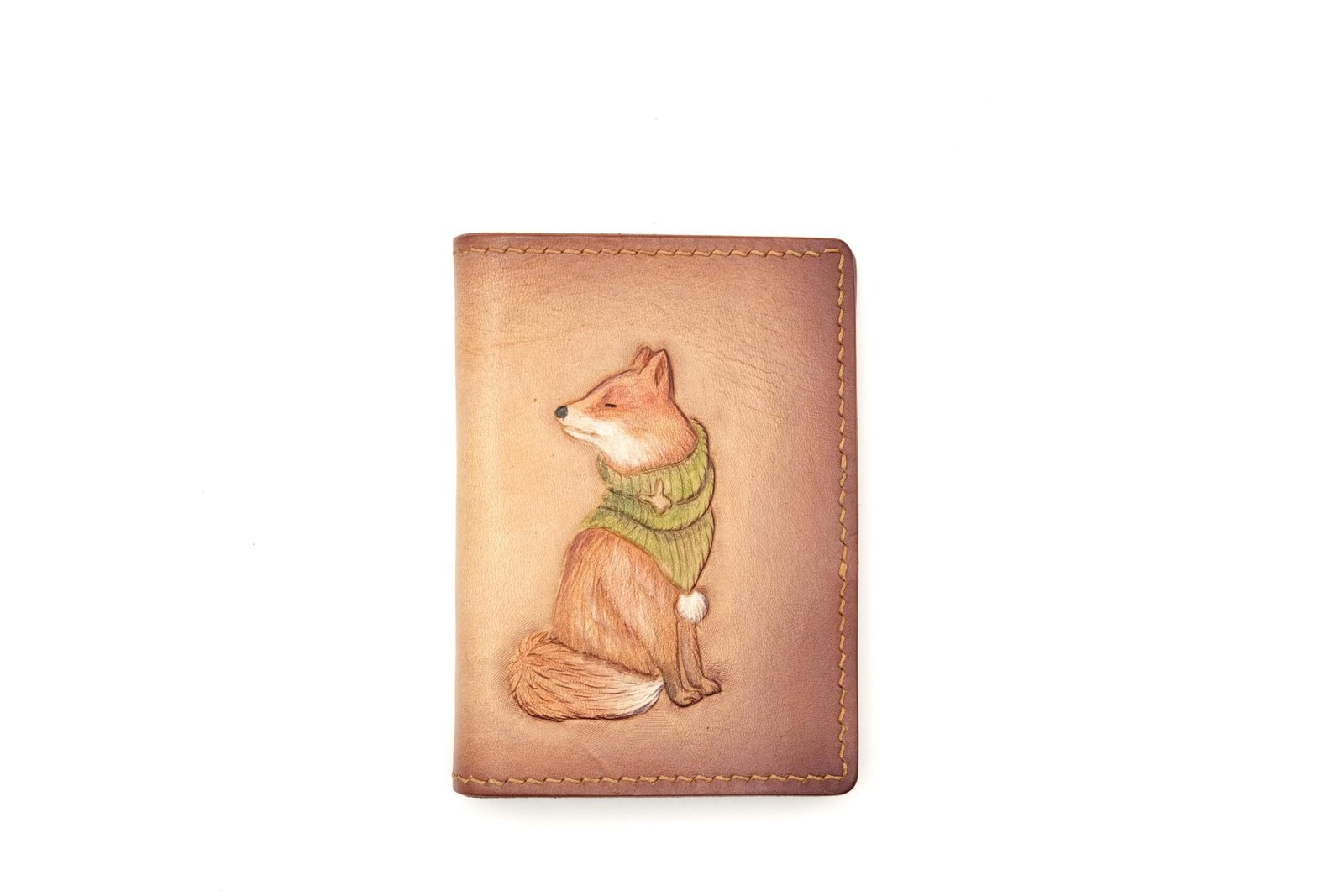 Mini Leather Wallet with Hand-Carved Fox – Handmade Leather Wallet, Minimalist Wallet, Forest Fox Gift