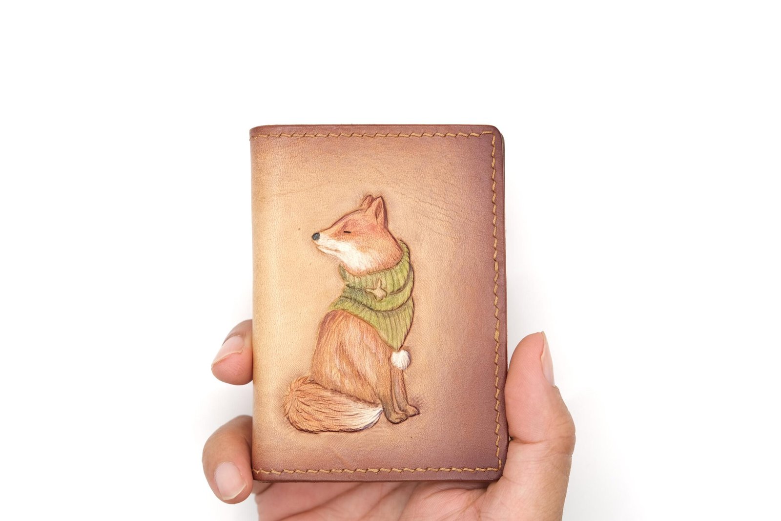 Mini Leather Wallet with Hand-Carved Fox – Handmade Leather Wallet, Minimalist Wallet, Forest Fox Gift - Image 5