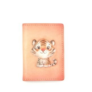 Mini Leather Wallet with Hand-Carved Tiger Cub – Handmade Leather Wallet, Minimalist Wallet