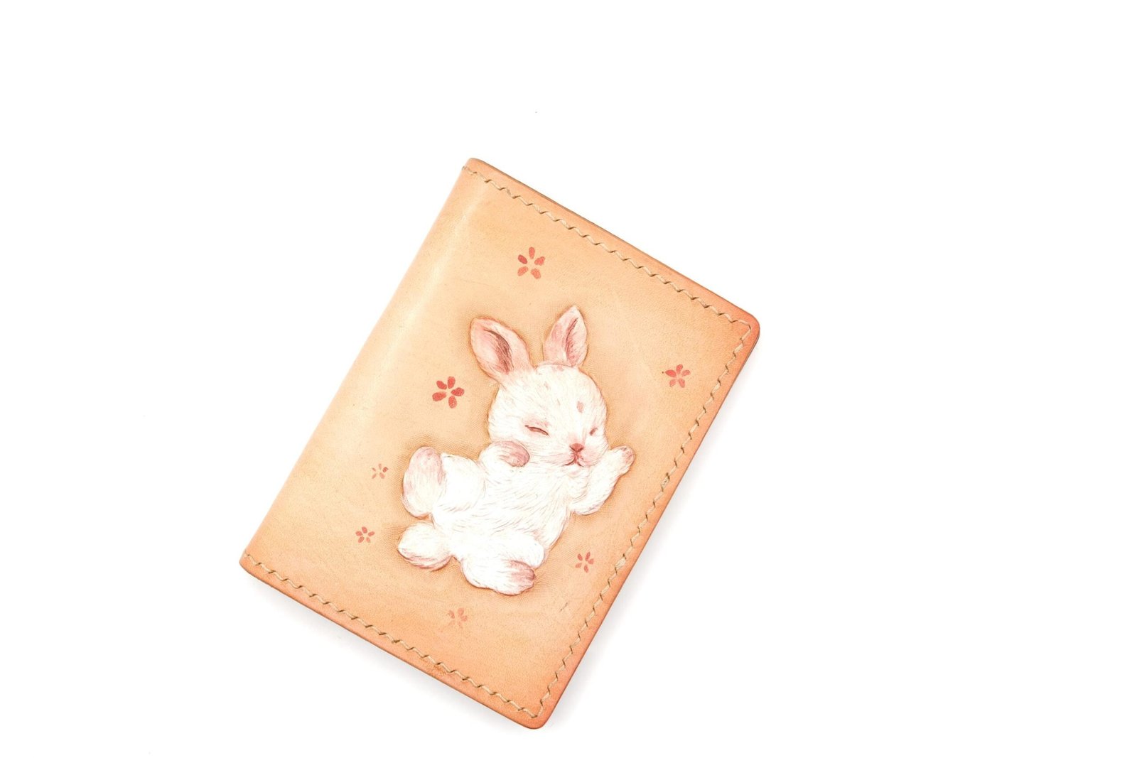 Mini Leather Wallet with Hand-Carved Bunny – Handmade Minimalist Wallet, Cute Bunny Gift - Image 2