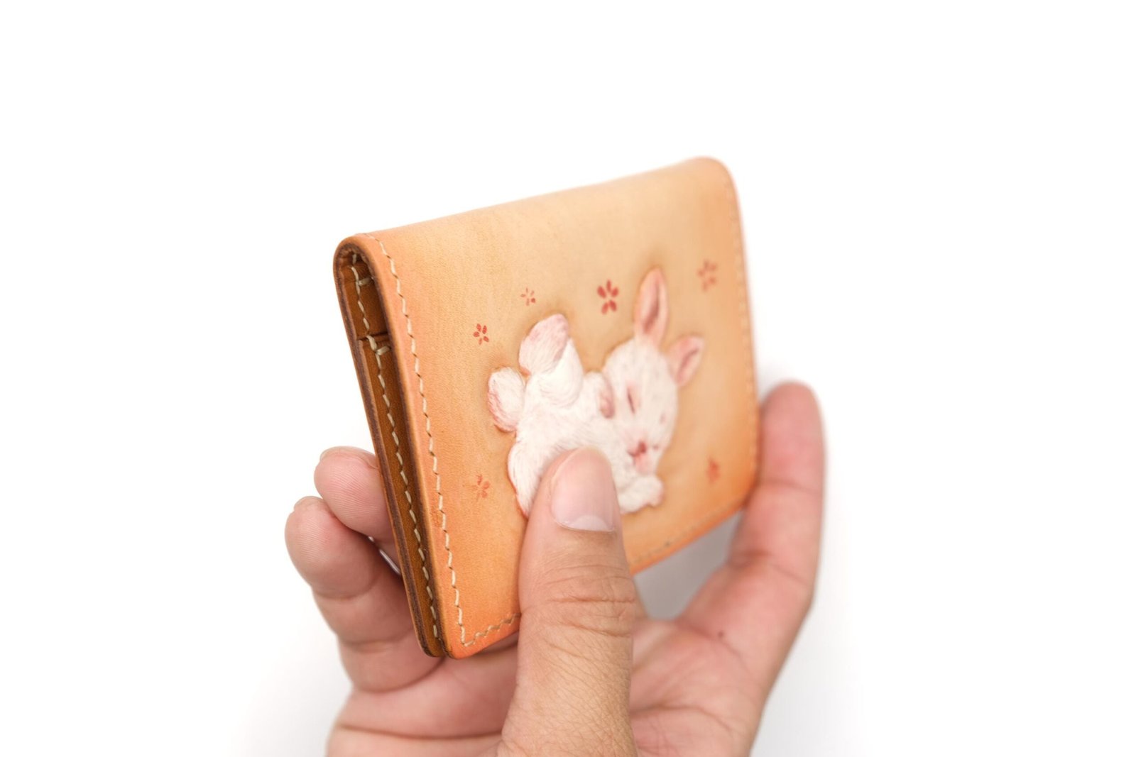 Mini Leather Wallet with Hand-Carved Bunny – Handmade Minimalist Wallet, Cute Bunny Gift - Image 5